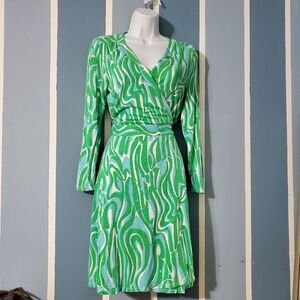 Lilly Pulitzer Green Retro Swirl Wrap  Dress